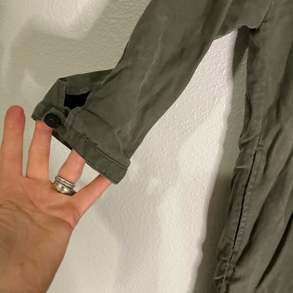 ZARA Trafaluc TRF Olive Oversized Shirt Dress w/ Frill Ruffle Small Lagenlook - Picture 3 of 10